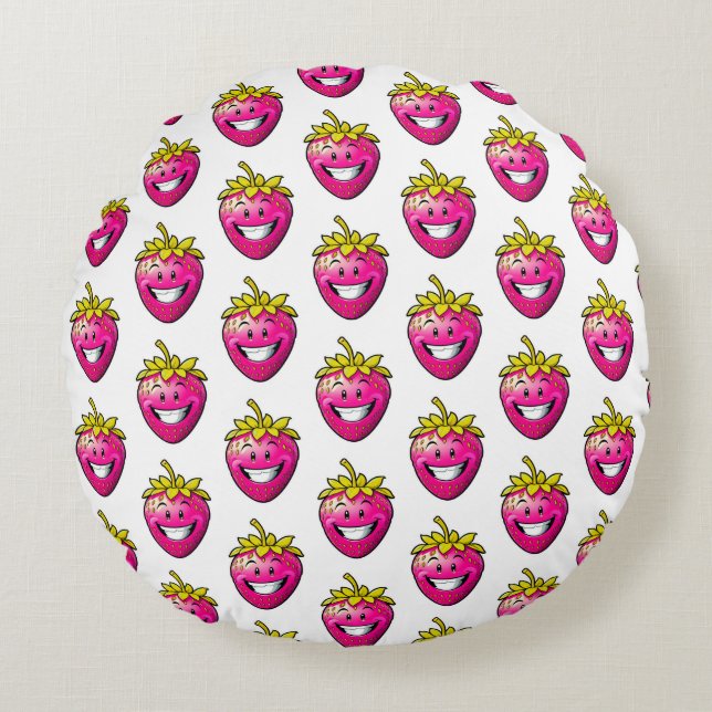 Pink Strawberry  Round Pillow (Front)