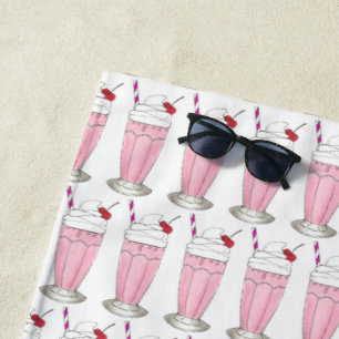 Pink Strawberry Shake Ice Cream Milkshake Foodie Beach Towel
