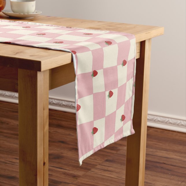 pink strawberry short table runner (In Situ)