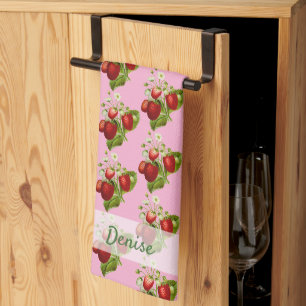 Pink Strawberry Strawberries Country Kitchen Towel