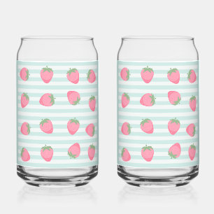 Pink Strawberry Stripes Can Glass