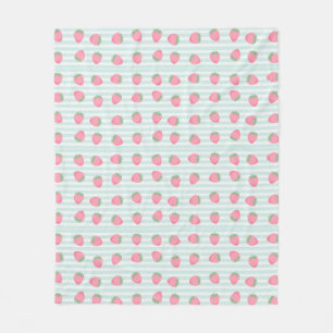 Pink Strawberry Stripes Fleece Blanket