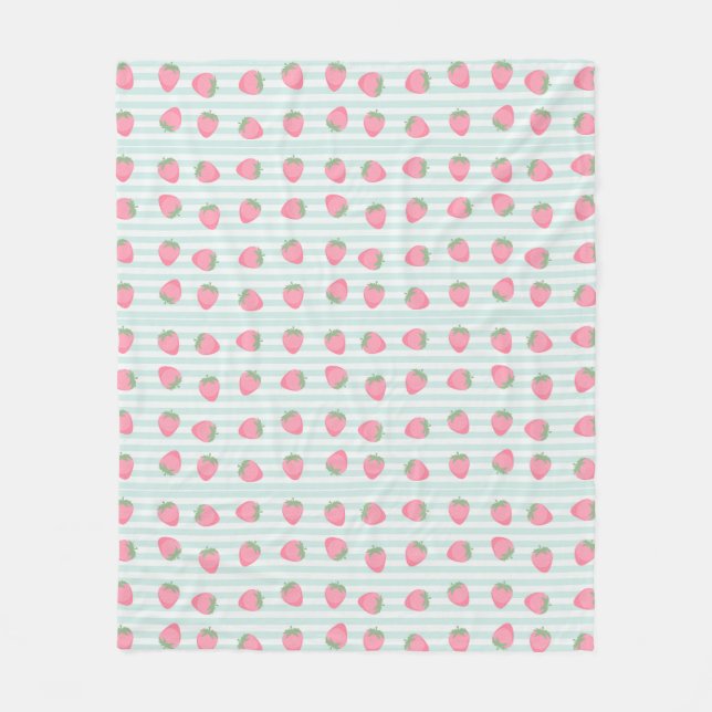 Pink Strawberry Stripes Fleece Blanket (Front)