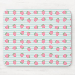 Pink Strawberry Stripes Mouse Pad
