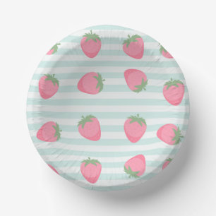 Pink Strawberry Stripes Paper Plate
