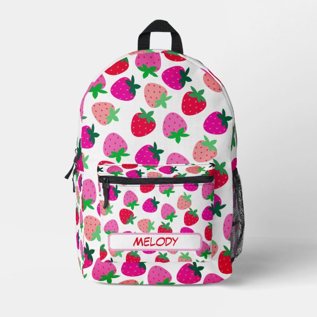pink strawberry summer nature tropical fruit  printed backpack (Front)