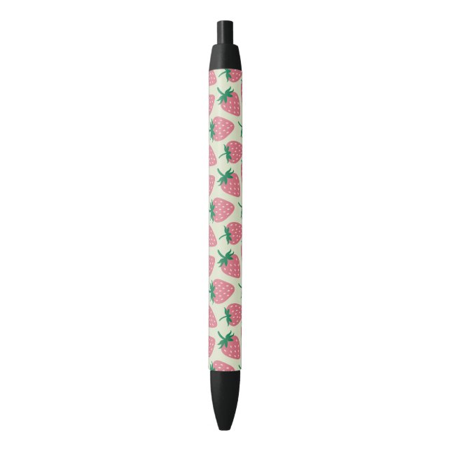 Pink Strawberry Summer Pattern Black Ink Pen (Front Vertical)
