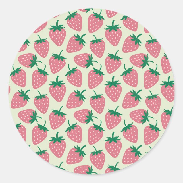 Pink Strawberry Summer Pattern Classic Round Sticker (Front)