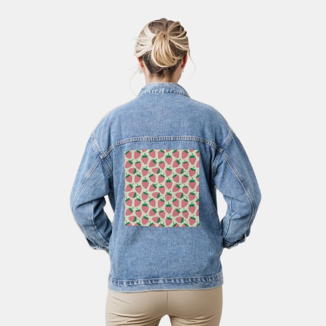 Pink Strawberry Summer Pattern Denim Jacket (Model)