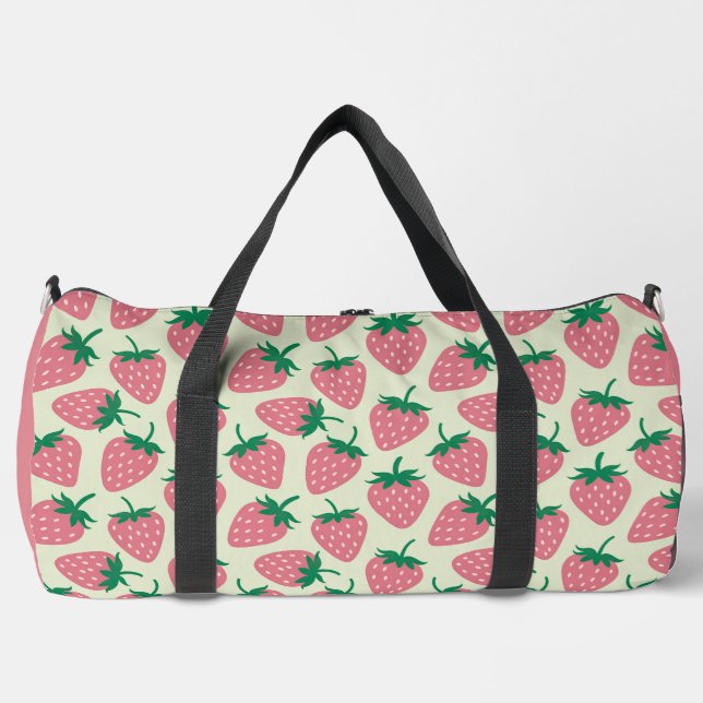Pink Strawberry Summer Pattern Duffle Bag (Front)