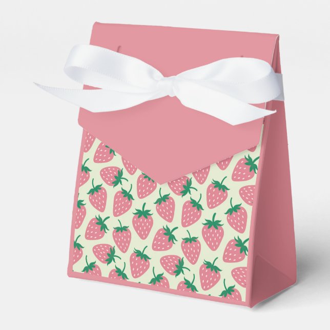 Pink Strawberry Summer Pattern Favor Box (Front Side)