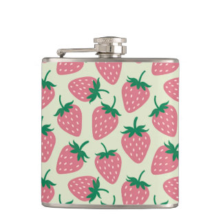 Pink Strawberry Summer Pattern Hip Flask