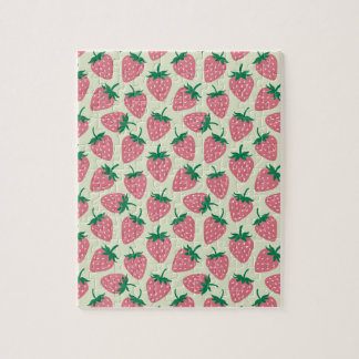Pink Strawberry Summer Pattern Jigsaw Puzzle