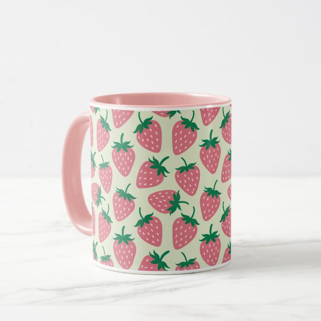 Pink Strawberry Summer Pattern Mug (Front Left)