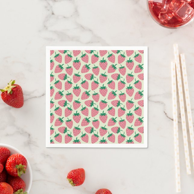 Pink Strawberry Summer Pattern Napkin (Insitu)
