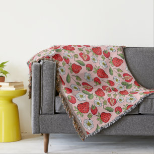 Pink Strawberry Throw Blanket