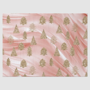 Pink Streak Gold Glitter Glam Christmas Trees Tissue Paper