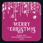 Pink String Lights Christmas Party Favour Square Sticker<br><div class="desc">Pink string lights sparkles Christmas party favour stickers with a cute whimsical fun party for a festive Holiday.</div>