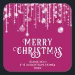 Pink String Lights Christmas Party Favour Square Sticker<br><div class="desc">Pink string lights sparkles Christmas party favour stickers with a cute whimsical fun party for a festive Holiday.</div>