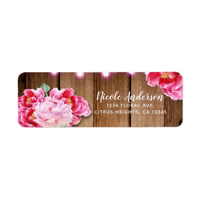 Pink String Lights & Mason Jar Flowers Rustic Wood (Front)