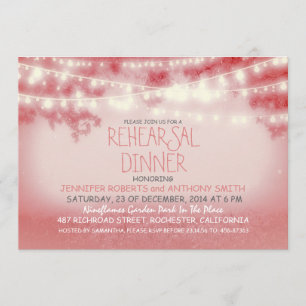 pink string of lights rustic rehearsal dinne invitation