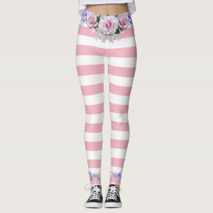 Pink Strip Roses Leggings