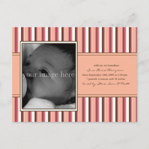 Pink Stripe Baby Announcement Postcard