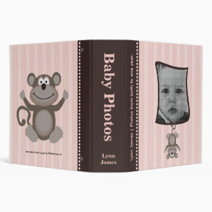 Pink Stripe Baby Photo Album with Monkey Binder