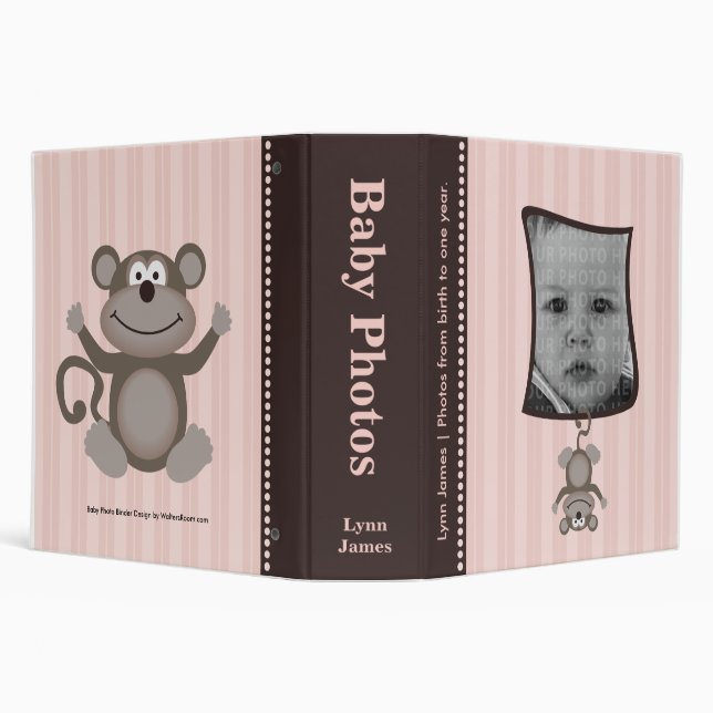 Pink Stripe Baby Photo Album with Monkey Binder (Background)