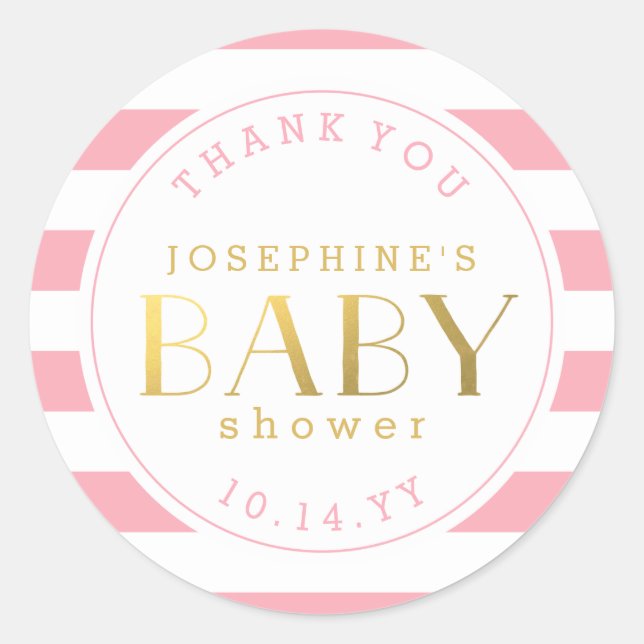 Pink Stripe Baby Shower Thank You Stickers (Front)
