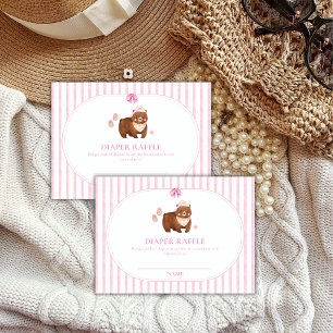 Pink Stripe Bearly Wait Diaper Raffle Baby Shower Enclosure Card