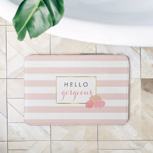 Pink Stripe & Blush Peony Hello Gorgeous Bath Mat