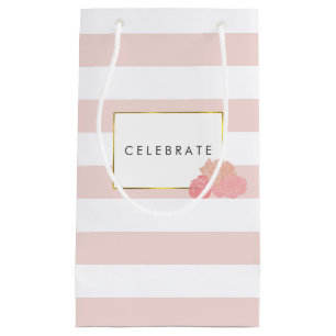 Pink Stripe & Blush Peony Personalized Gift Bag