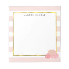 Pink Stripe & Blush Peony Personalized Notepad