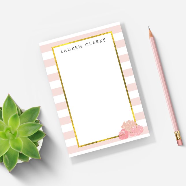 Pink Stripe & Blush Peony Personalized Notes (Creator Uploaded)