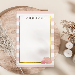 Pink Stripe & Blush Peony Personalized Stationery