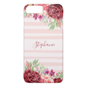 Pink Stripe Bugundy Floral Personalized Case-Mate iPhone Case