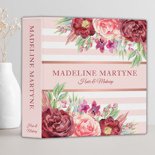 Pink Stripe Burgundy Floral Personalized Stylist Binder