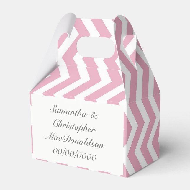 Pink stripe chevron wedding favor box (Back Side)
