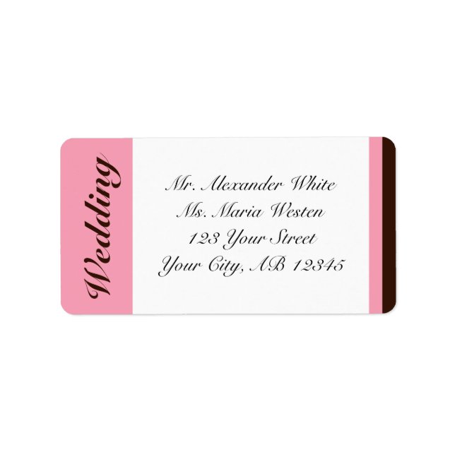 Pink Stripe Chocolate Brown Wedding Address Labels (Front)