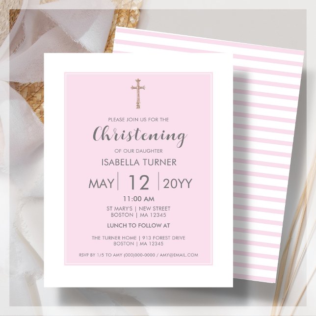 Pink Stripe | Christening Budget Invitation (Creator Uploaded)
