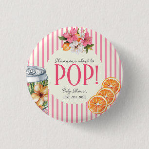 Pink Stripe Citrus POP Baby Shower  1 Inch Round Button