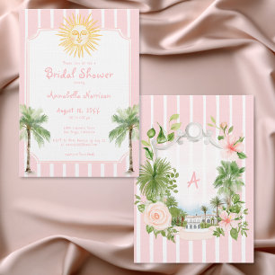 Pink Stripe Coastal Sun Palm Bridal Shower Invitation