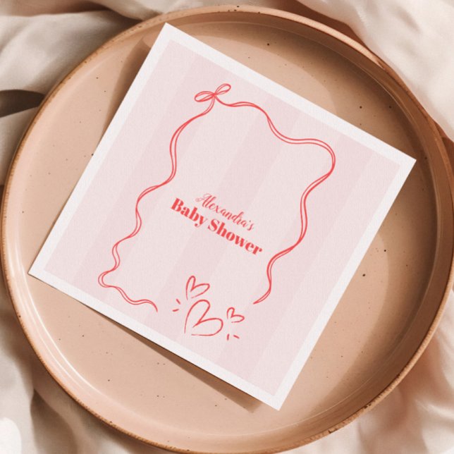 Pink Stripe Coquette Bow  Baby Shower Napkin (Creator Uploaded)