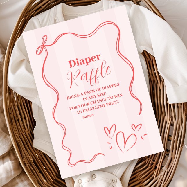 Pink Stripe Coquette Bow  Diapper Raffle  Enclosure Card (Creator Uploaded)