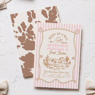 Pink Stripe Cowgirl Birthday Invitation 