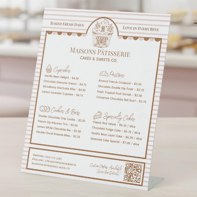 Pink Stripe Cupcake Shop Bakery Menu Price List Pedestal Sign (Pink Stripe Cupcake Shop Bakery Menu Price List Pedestal Sign)
