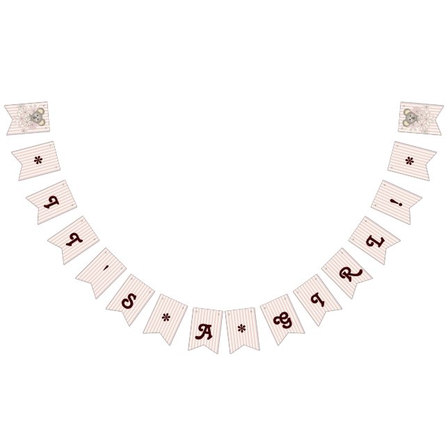 Pink Stripe Cute Koala Baby Shower It's a Girl Bunting Flags (All)