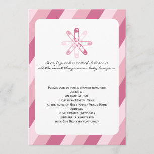 Pink Stripe Diaper Pin Baby Girl Shower Invitation