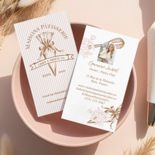 Pink Stripe Floral Baking Utensils Pastry Bakery  Business Card